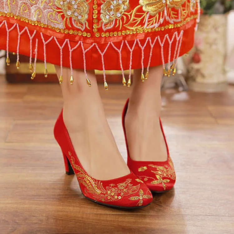 

0302-88-Waterproof Platform Chinese Style Cheongsam Cheongsam Wedding Shoes Retro Dragon & Phoenix Embroidered Shoes Bride Shoes