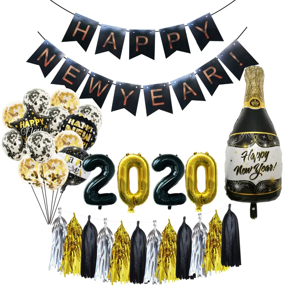 Foil Balloon Happy New Year Banner Star Round Balloon Home Party Confetti Latex Balloons Decoration New Year Decor Supplies