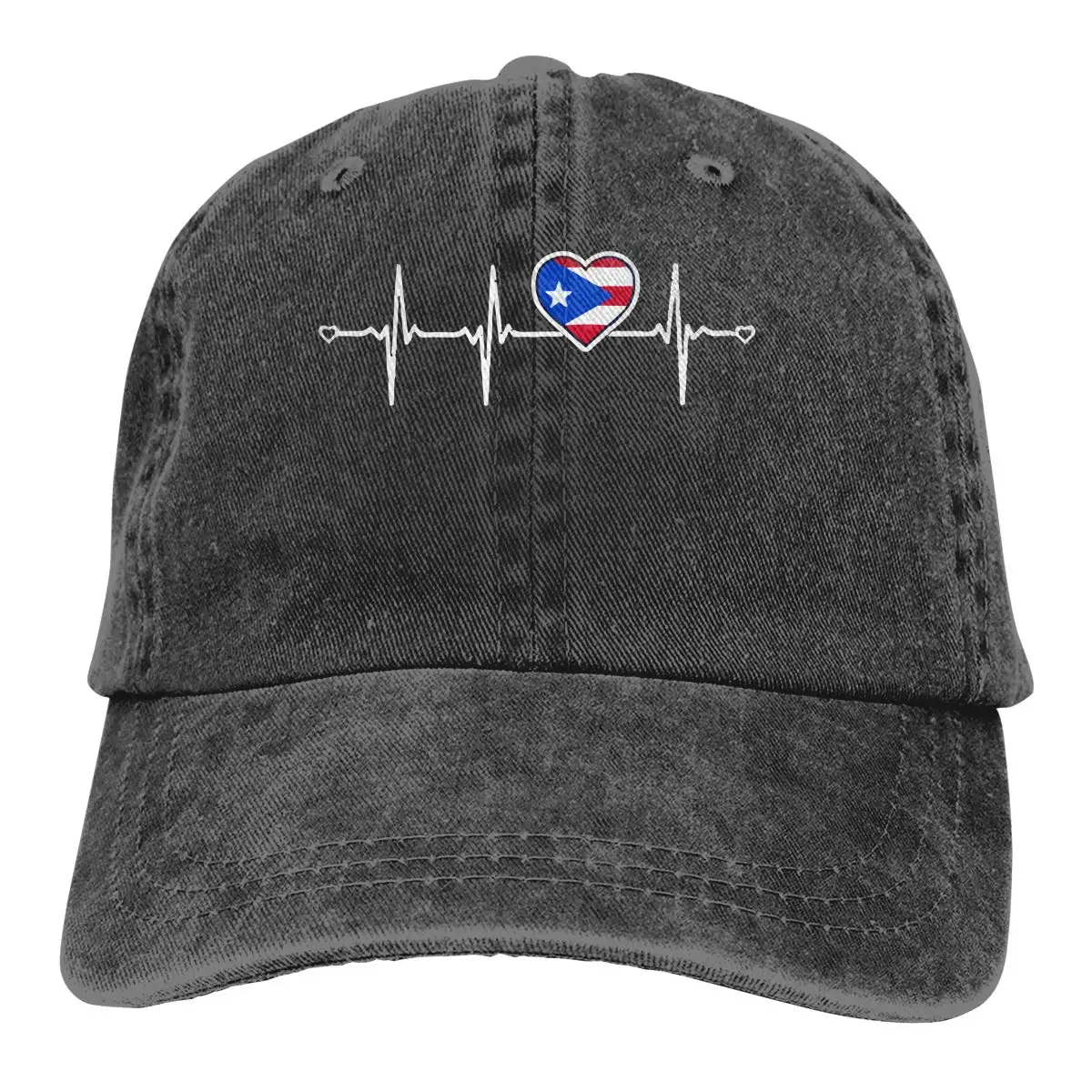 Для мужчин и Для женщин Регулируемый меланжевый джинсовый Бейсбол Кепки Пуэрто-Рико сердцебиение Кепка в стиле хип-хоп