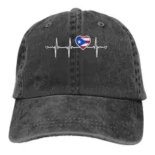 Для мужчин и Для женщин Регулируемый меланжевый джинсовый Бейсбол Кепки Пуэрто-Рико сердцебиение Кепка в стиле хип-хоп