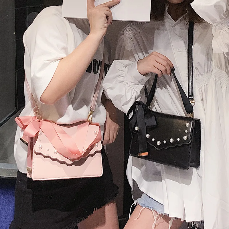 

2019 New Style Stereo Pearl Sweet Ladies' Square Sling Bag Butterfly Shoulder Oblique WOMEN'S Bag