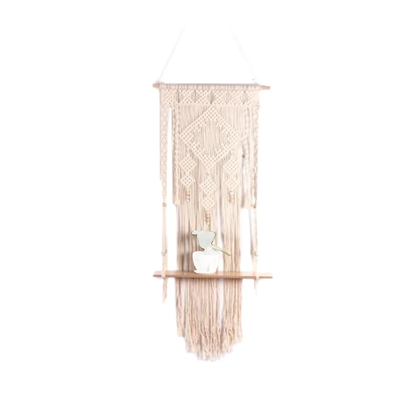 Macrame Woven Tapestry Wall Hanging Shelf Hanging Planter Basket Wall Handmade Plant Hanger Pot Party Wedding Home Decoration MS