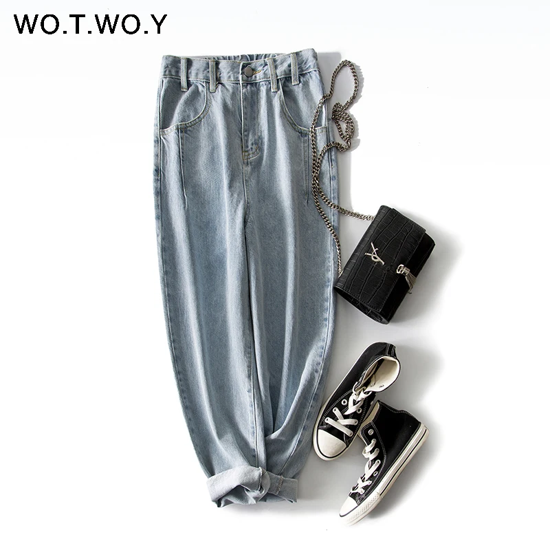 WOTWOY, весна-лето, высокая уличная мода, джинсы для женщин,, средняя талия, прямые, до щиколотки, с пуговицами, женские джинсы в полоску, женские штаны