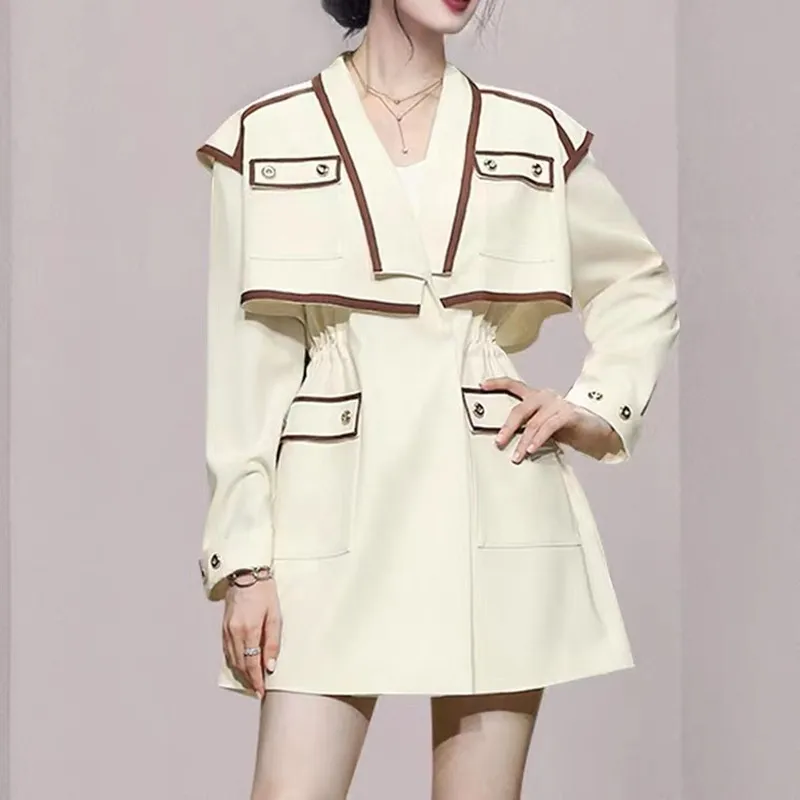 Autumn Fashion Temperament Trench Coat High Quality Women Turndown Collar Long Sleeve Party Dress Korean Vintage Office Outwear women's puffer jacket