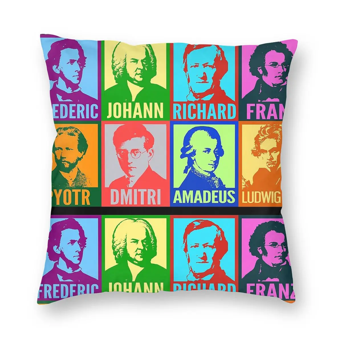 

Pop Art Composers Square Pillow Case Cushions for Sofa Beethoven Music Funny Pillowcover Home Decor