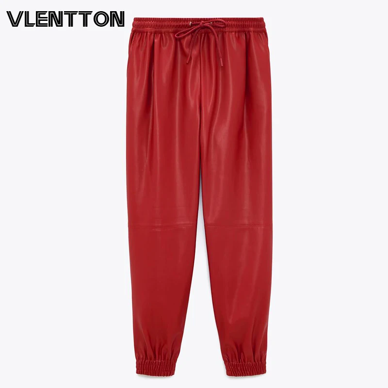 

2020 Autumn Winter Women Fashion Black Faux Leather Harem Pants Solid Casual Loose Elastic High Waist jogging Trousers Female