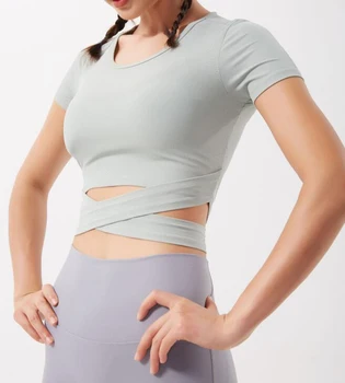 

Comfortable Haut Femme Sport Top Strappy Fitness Crop Top Sportswear Yoga Blouse Short Sleeve Gym Top Woman T-shirts