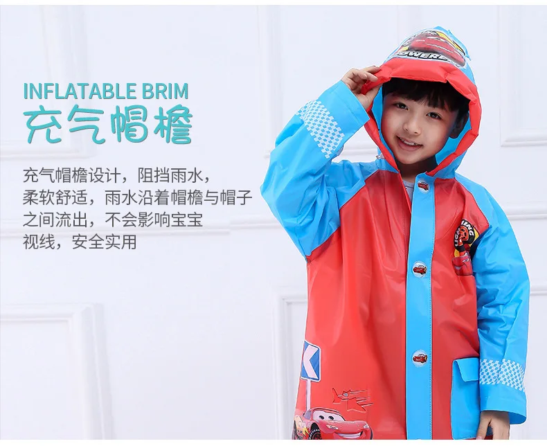 Disney Pink Minnie  Kids Raincoat Cartoon Inflatable hat Poncho Boys  Children Frozen raincoat  gift high quality