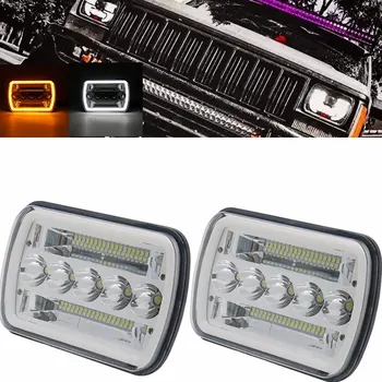 

Car Headlights Assembly Chrome Color 5X7 Led Headlight With Turn Signal DRL White Halo Sealed Beam Headlamp For Jeep Wrangler YJ