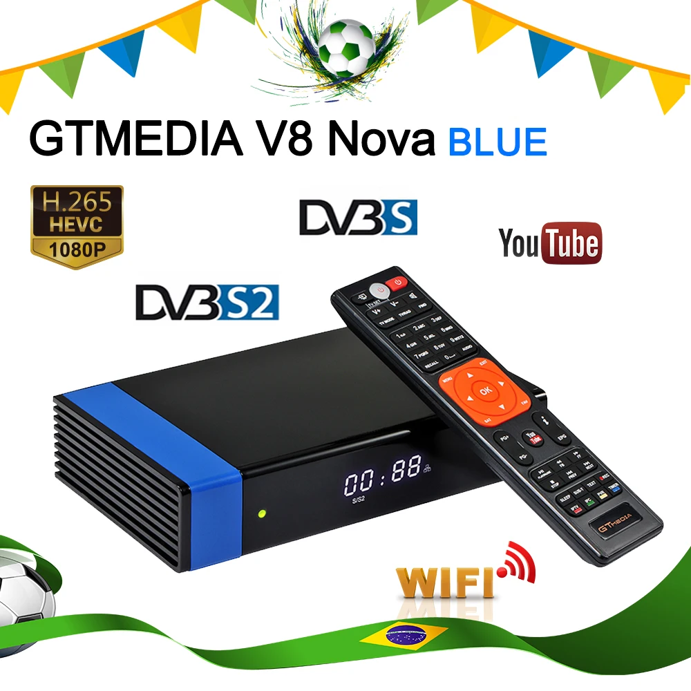 Бразильский спутниковый ресивер GTMEDIA V8 NOVA Blue H.265 DVB-S2 цифровая коробка встроенный WiFi приемник спутниковый Youtube - Цвет: V8 NOVA BLUE