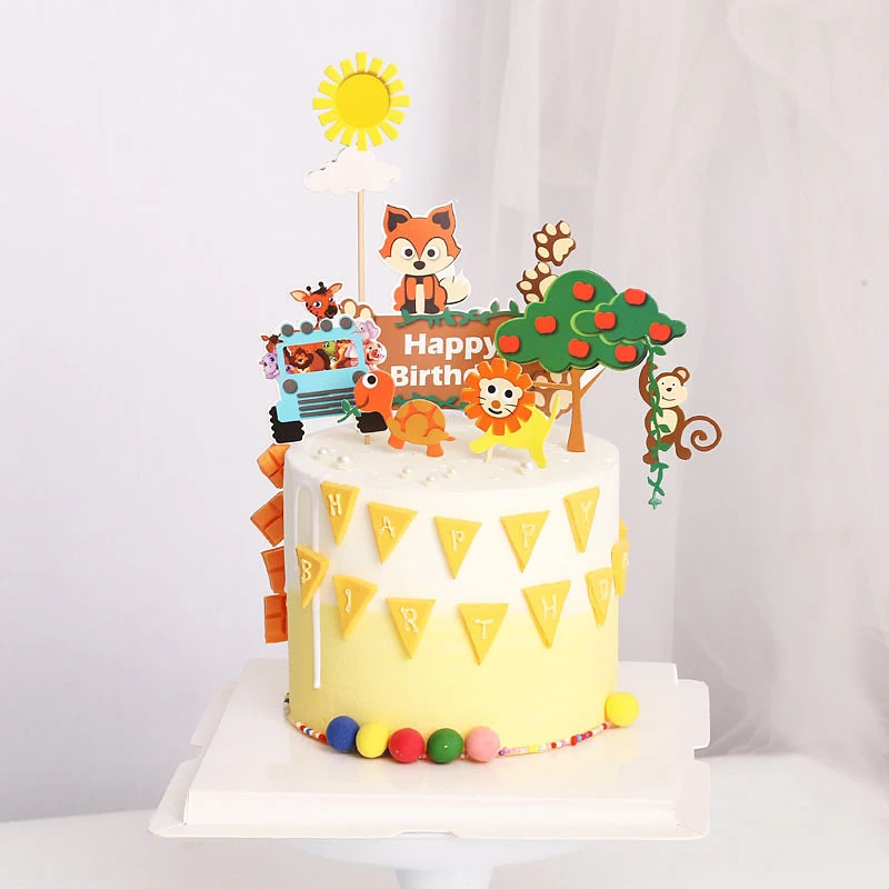 Decoración de Pastel de dibujos animados, adornos de pastel de animales,  zorro, León, mono, de Appletree Cupcake, suministros de pastel de feliz  cumpleaños, 7 Uds.|Suministros de decoración de pasteles| - AliExpress