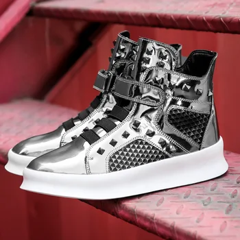 

Hip Hop Fashion Jason Martins Boots Men Chunky Sneakers High Top Gold Black Rivet Men Casual Shoes Male Footwear Street Dance