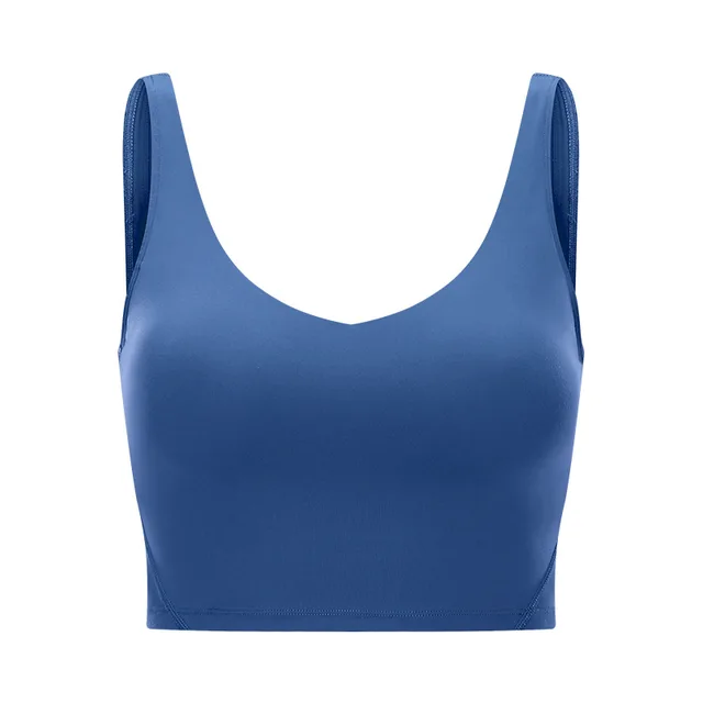 Hot Selling Wholesale Pop Women Sports Bra Tight Gym Crop Top Yoga Vest Shockproof With Chest Pad High Strength Fitness Clothing Tin blue
