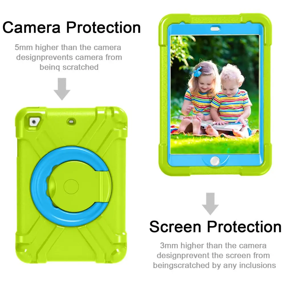Grass green and blue Для iPad 9,7 A1822 A1823 A1893 A1954 чехол вращающаяся стойка EVA ПК чехол для iPad Air 1/Air 2/Pro 9,7 противоударный Дети чехол - Цвет: Grass green and blue