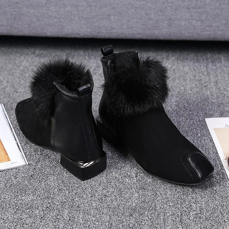 E TOY WORD Autumn winter boots Women British style low heels black ankle boots square heel slip on women shoes Martin boots 42