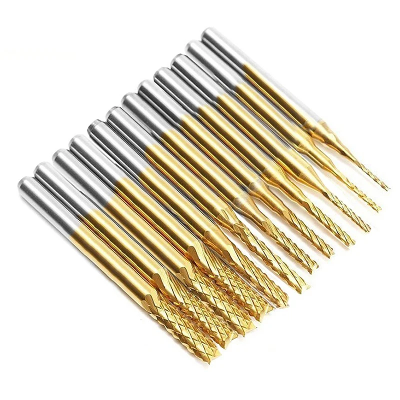 

12 Pcs Titanium Nose End Mill 0.8-3.17 mm Engraving Bits CNC Rotary Burrs Set Tool Coat Carbide End Mill PCB Milling Cutter