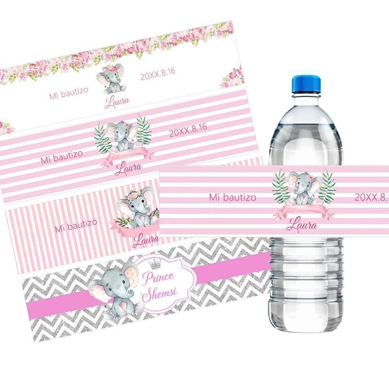 Cute Little Elephant Personalized Baby Shower Baptism Water ...