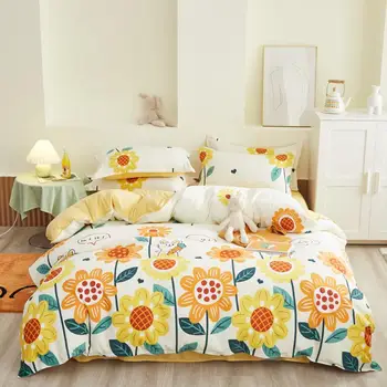 

Yellow Bedding set,220x240 Duvet Cover Set With Pillowcase, 175x220 Quilt Cover,Sun Flower 240x210 King Size Blanket Cover