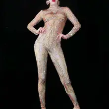 Сексуальный комбинезон, стразы, блестящее боди, декорированное камнями, одежда для сцены, Женский костюм для выступлений певицы