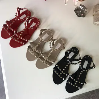 

Spring and summer jelly shoes rivets thin belt flat sandals comfortable and versatile fashion ladies sandals high heel sandals