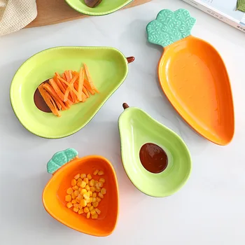 

Cartoon Carrot And Avocado Plate Bowl Food Dish Cute Porcelain Tableware Children Breakfast Plate Bowl Bread Fruit Dinnerware