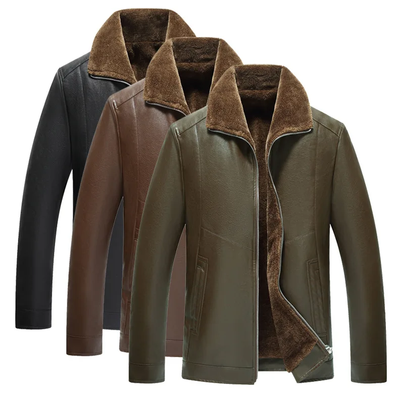 

New Style Middle-aged MEN'S Jacket plus Velvet Jacket PU Leather Casual Leather Coat Fur Wandering Peddler Leather Coat Korean-s