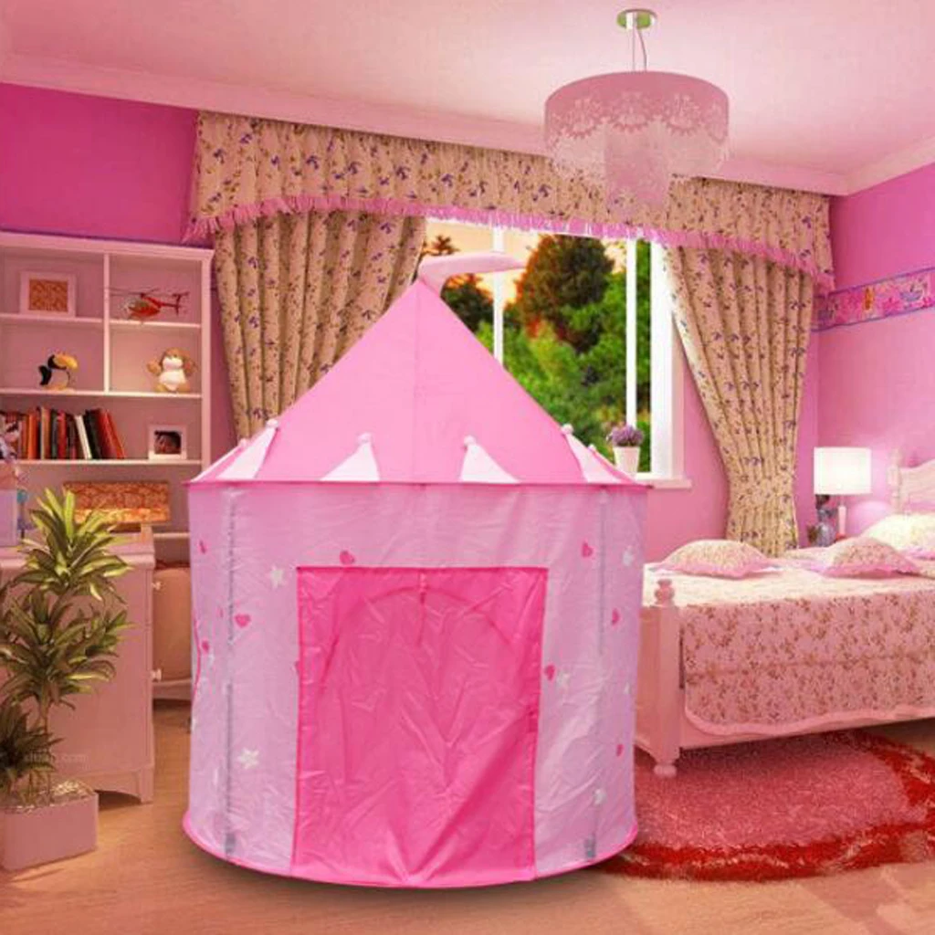 Portable Travel -up Play Tent Pink Girls Playhouse Castle House Hut Toy