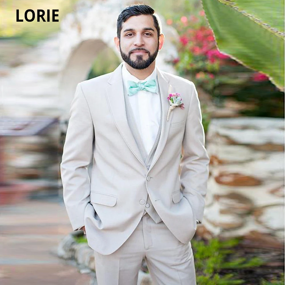LORIE Ivory Men Suits for Formal Bridegroom Slim Fit Tuxedo 3 Piece (Jacket+Pants+Vest) Custom Made Plus Size | Мужская одежда