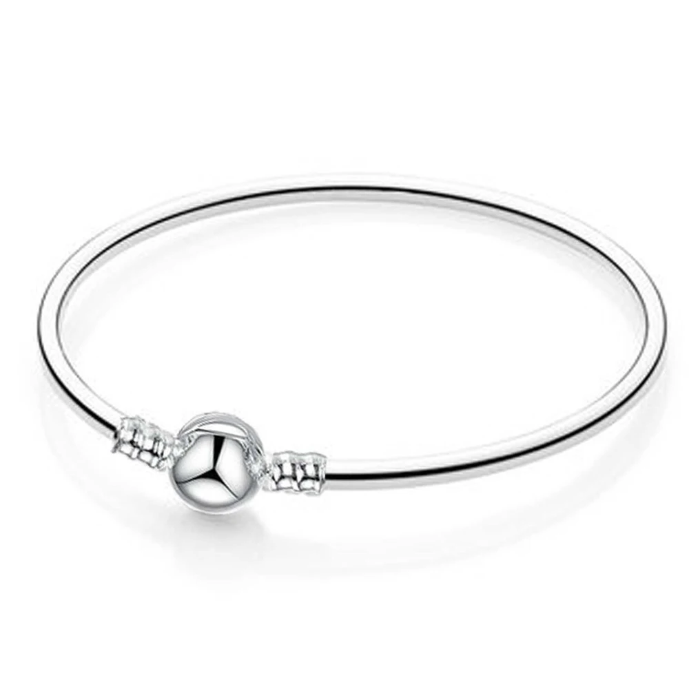 

2019 17-21cm Silver Round Snake Chain Link Bracelet Fit European Pandora Charm Brand Bracelet for Women DIY Jewelry Making