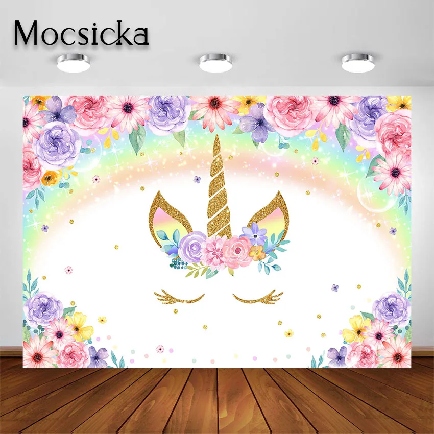 

Mocsicka Rainbow Unicorn Baby Shower Backdrop Unicorn Girl Birthday Party Decorations Photography Background Photoshoot Banner