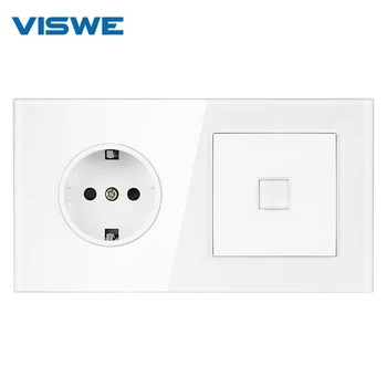 

VISWE Manufacture Crystal Glass Panel,EU Standard Wall Socket With Internet Socket,Electrical socket,DIY