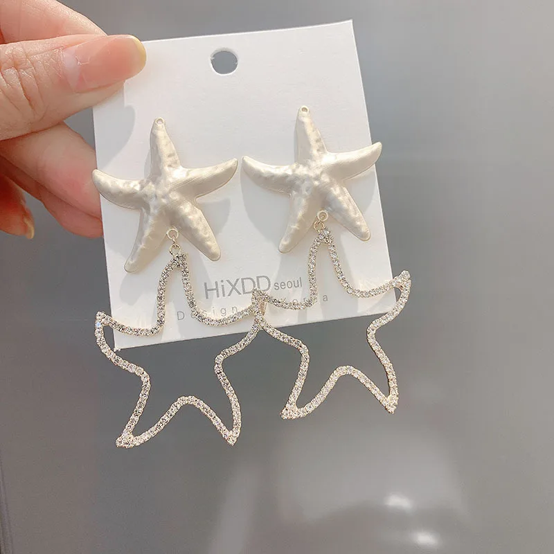 Персонализированные большие металлические двойные серьги в виде морской звезды