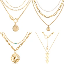 17 км Новая мода многослойное Золотое портретное ожерелье с кулонами в виде монет для женщин очаровательное классическое длинное ожерелье ювелирные изделия в стиле бохо