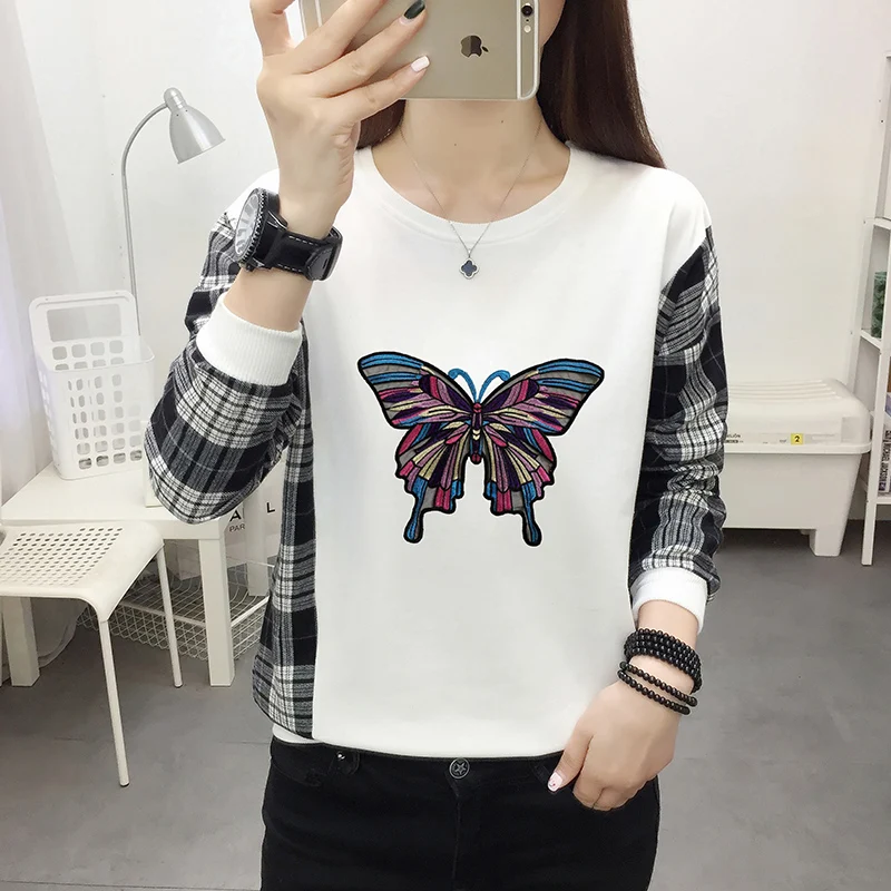 Autumn Long Sleeve Postpartum Women BreastFeeding Tees Fashion Embroidery Plaid Maternity Lactation T-shirt Cotton Nursing Tops