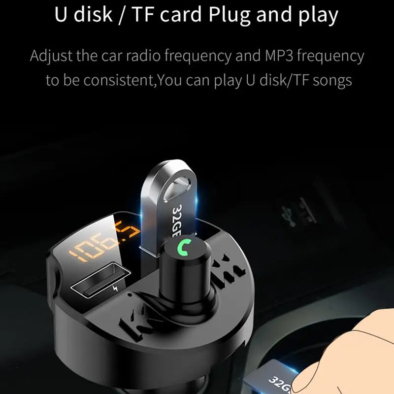 Автомобильный FM передатчик Bluetooth 5 0 mp3 плеер с шумоподавлением TF карта