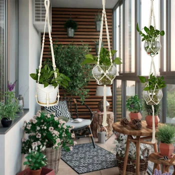 

Macrame Plant Hanger Garden Indoor Hanging Planter Basket Rope Pot Plant Hanger Macrame Plant String Hanging Rope