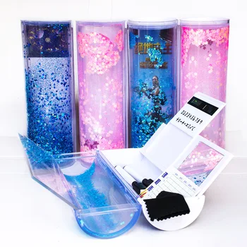 

2019 NEW Quick sand White board kawaii Pencil Case With Solar Calculator Multifunctional Pencilcase Pen Box For boy girls