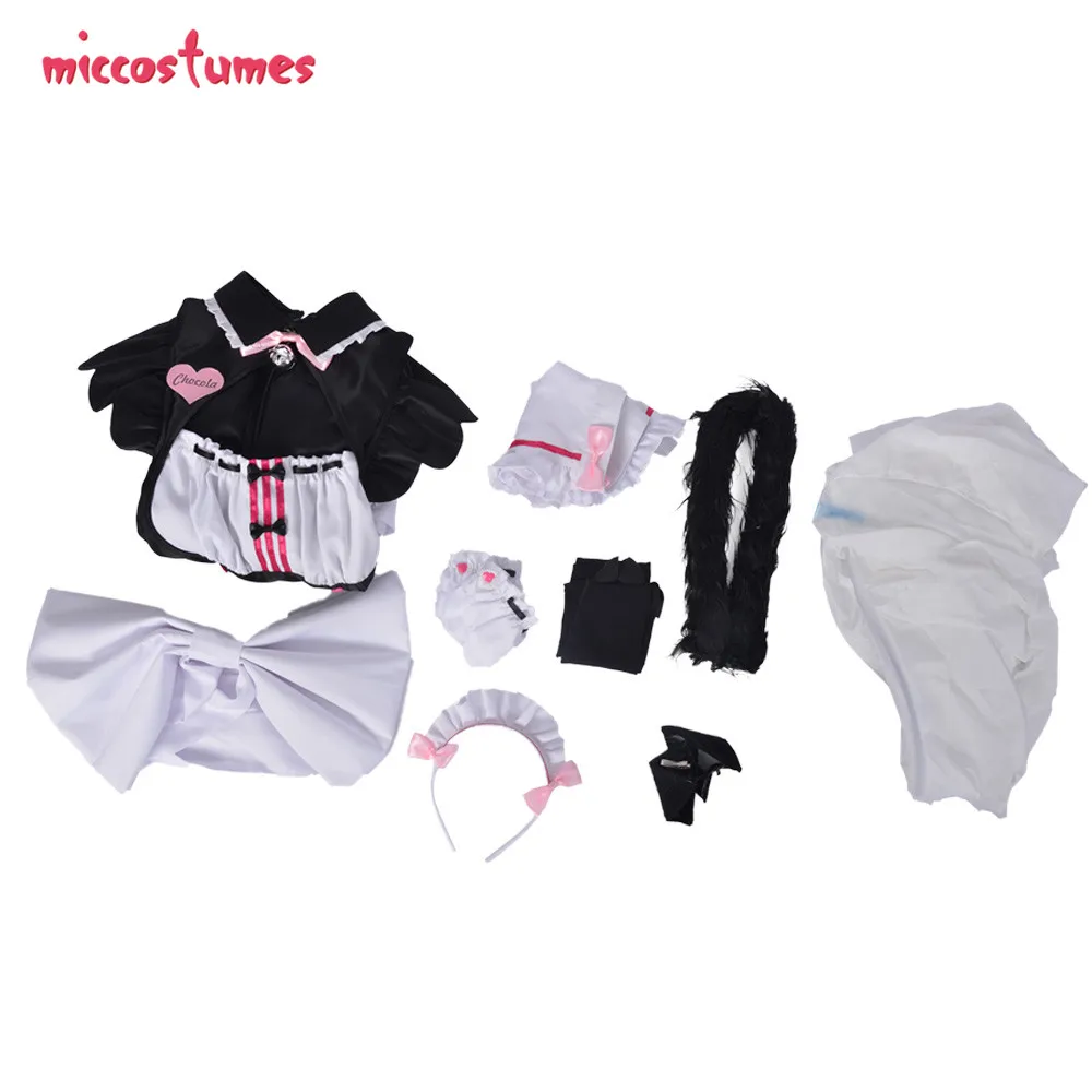 Frauen Nekopara Chocola Cosplay Kostüm Dienstmädchen Kleid mit Schürze Petticoat Katzenohren Schwanz 4