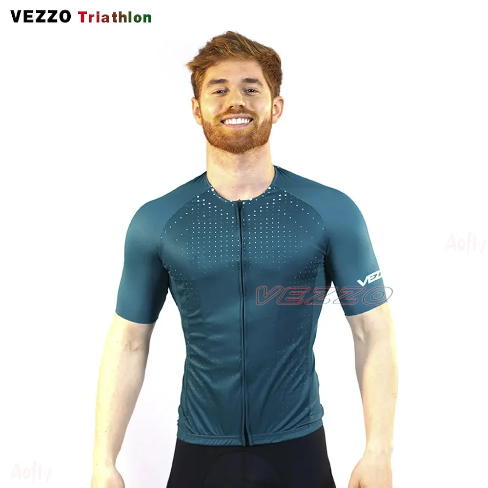 

Vezzo Men's Bike Shirt Short Sleeve Summer Cycling Blouse Cyclist Clothing Navy Blue Free Shipping Breathable Mesh