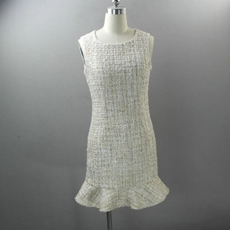

Italian Elegant Ladies Runway Tweed Sleeveless Ruffles Dress Twill Coat Two Piece Outfit Sets Wedding Party Office Women Suits