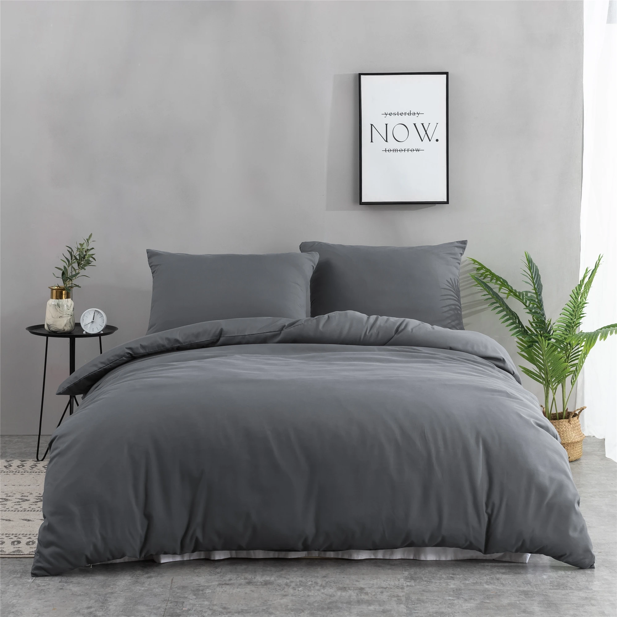 Juego de cama de algodón para adultos, funda de edredón suave y lavable, Sábana de almohada, ropa de cama de color sólido