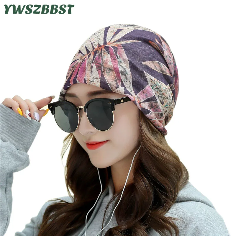 

New Print Turban Cap for Women Multifunction Mask Scarf Breathable Autumn Winter Beanie Cap Women Head Cap Student Travel Cap