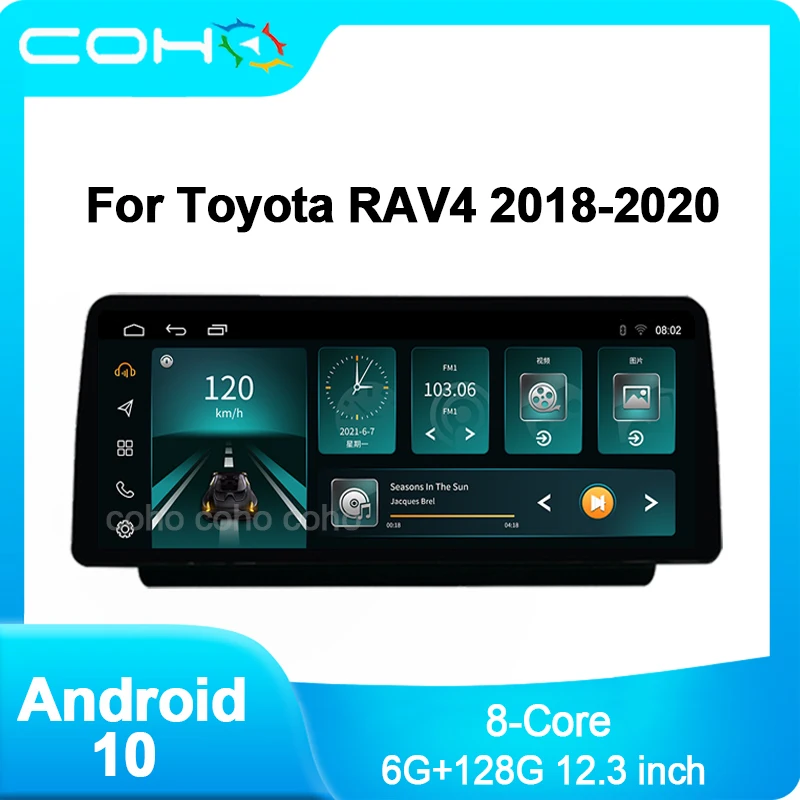 COHO Android 10 4G Автомобильный радиоплеер навигация GPS для Toyota RAV4 RAV 4 2018-2020 1920*720