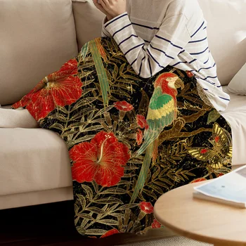 

Flower Tropical Plant Parrot Texture Printed Flannel Blanket Soft Throw Blanket Machine Washable Blankets for Beds