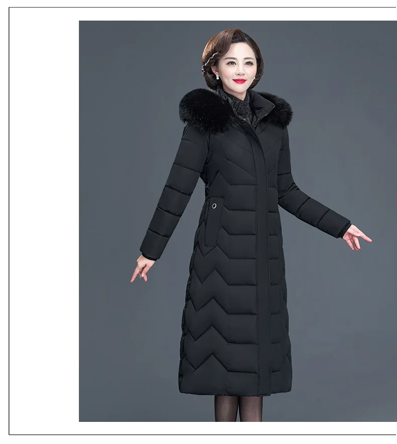 Пуховик для женщин среднего возраста, куртка-парка из хлопка, Длинные зимние теплые пальто с хлопковой подкладкой, Женское пальто с капюшоном, плотное хлопковое пальто 6XL