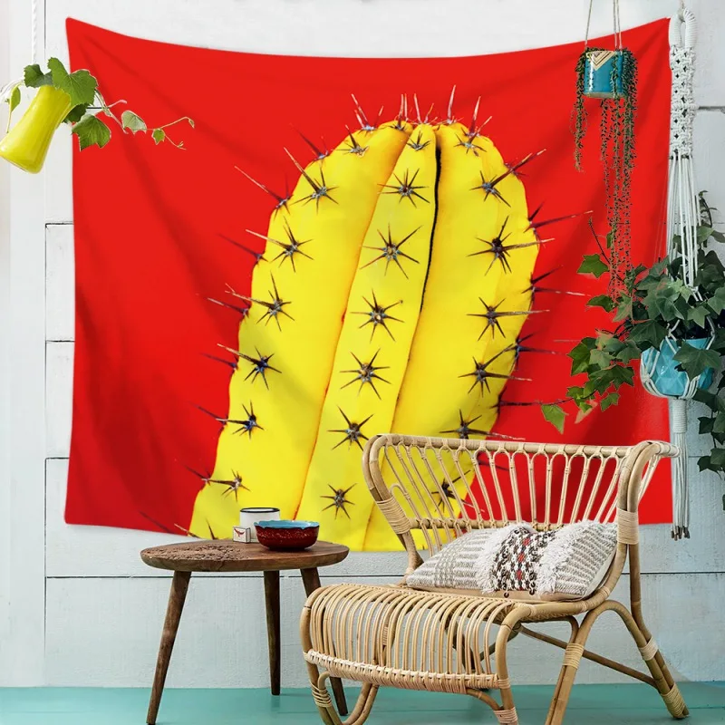 

Watercolor Cactus Printed Tapestry Polyester Fabric Hippie Bohemian Print Home Decor Wall Hanging Tapestry Beach Throw Blanket