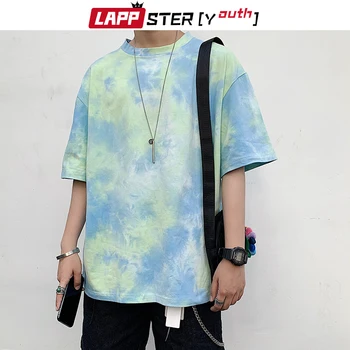 

LAPPSTER-Youth Summer Men Tie Dye Kpop Tshirts 2020 Mens Harajuku Streetwear Oversized Pink T-shirts Male Hip Hop Tops Tees