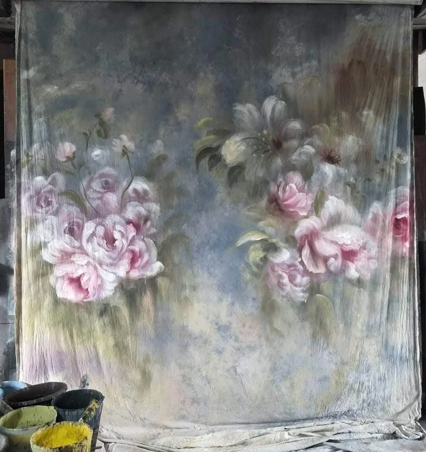 

Customized 10x20ft flower hand painted Muslin backdrops photography wedding,100% cotton photo studio portrait backgrounds