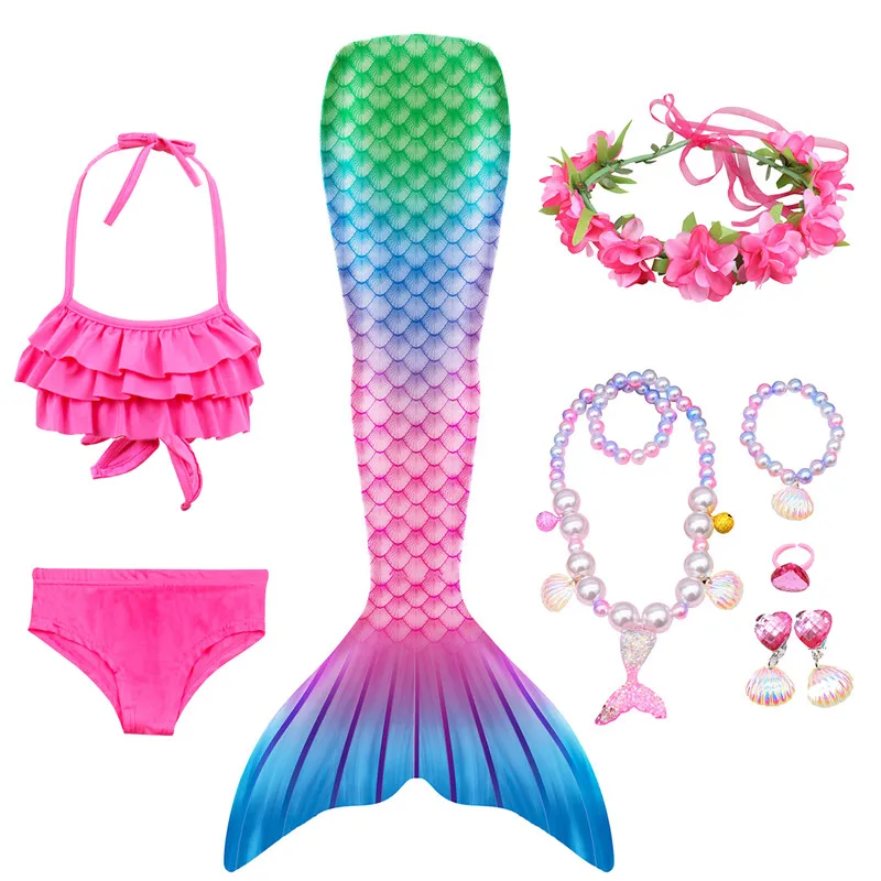 Girls Swimmable Mermaid Tail Princess Dress with Monofin Kids Holiday Costume Cosplay Swimsuit Swimming pretty woman costume