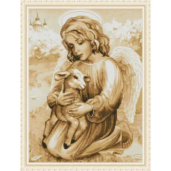 

Everlasting Love Angel And Lamb Chinese Cross Stitch Kits Ecological Cotton Stamped Printed 14 DIY Christmas Wedding Decoration